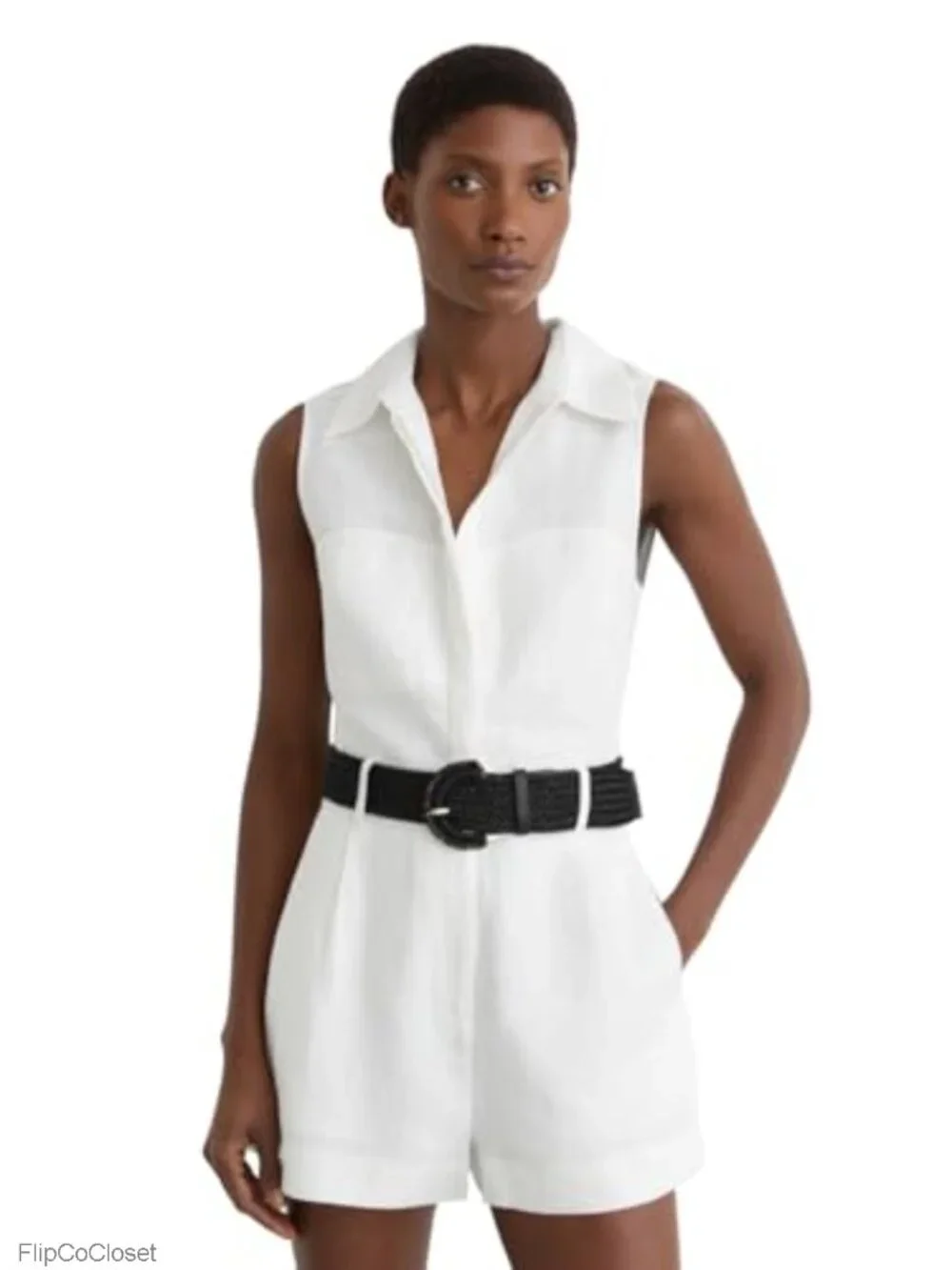 Linen Belted Playsuit Sleeveless Jumpsuit Loose Fit
